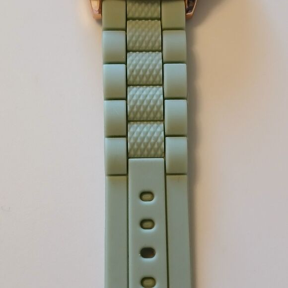 XOXO Women's Rhinestone Accented Rose Gold Watch With Green Silicone Strap - Picture 13 of 14